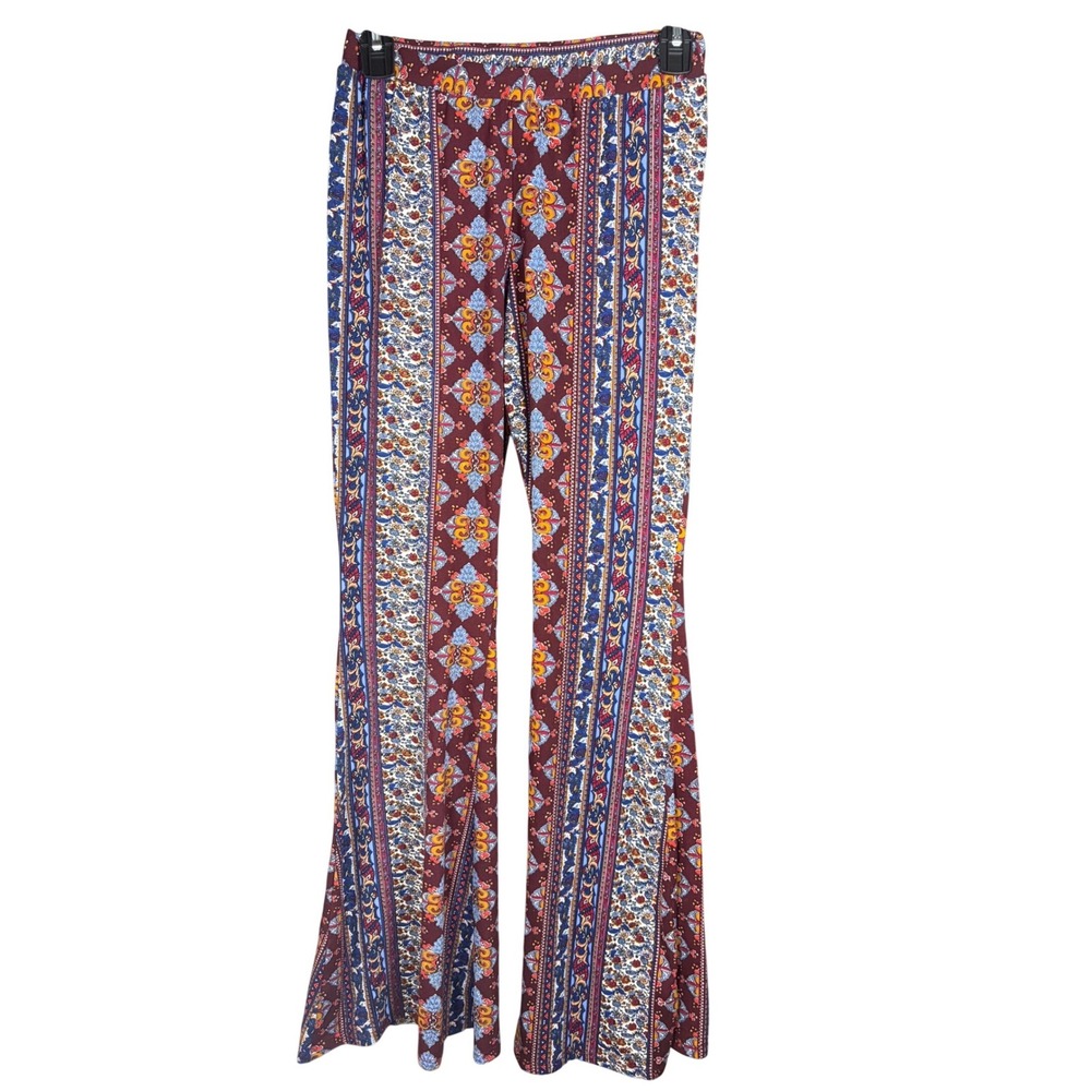 About A Girl Los Angeles Boho/Hippie/Cowgirl Flare Pants Burgundy Blue Medium